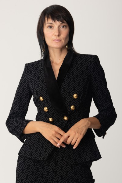Elisabetta Franchi  Zweireihige Jacke mit Flockdruck GI06736E2 NERO