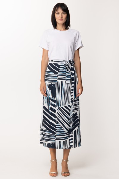 Twin-Set  Long dress with printed skirt 221TP236B BIC.RIGHE/OTTICO