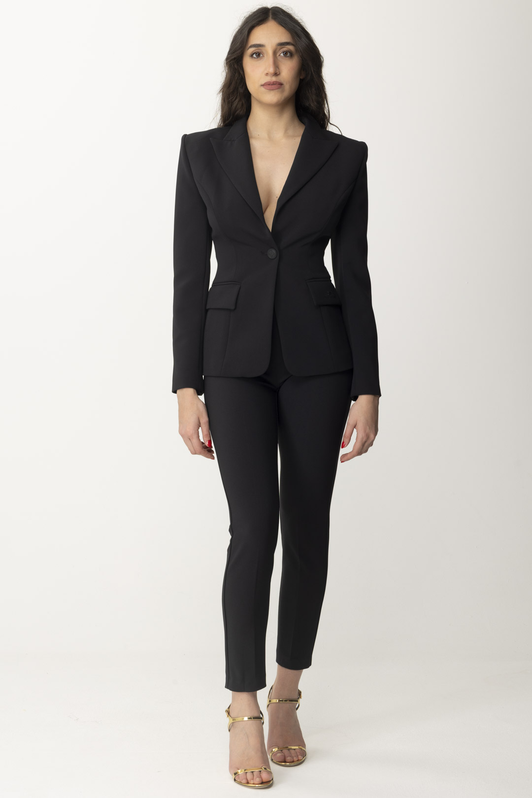 Preview: Elisabetta Franchi Stretch crepe trousers with flaps Nero