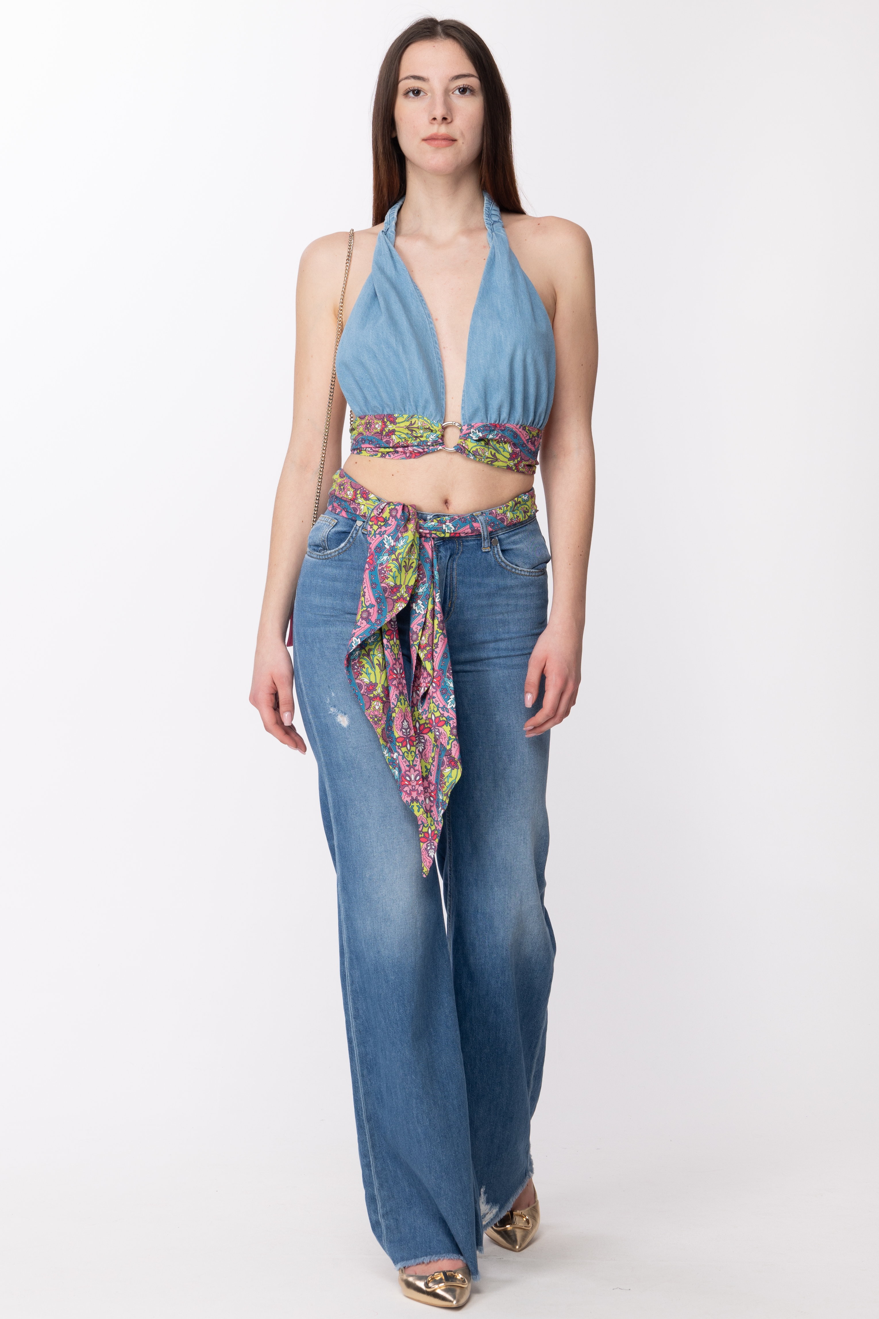Preview: Gaelle Paris Flared jeans with foulard pattern BLU CHIARO