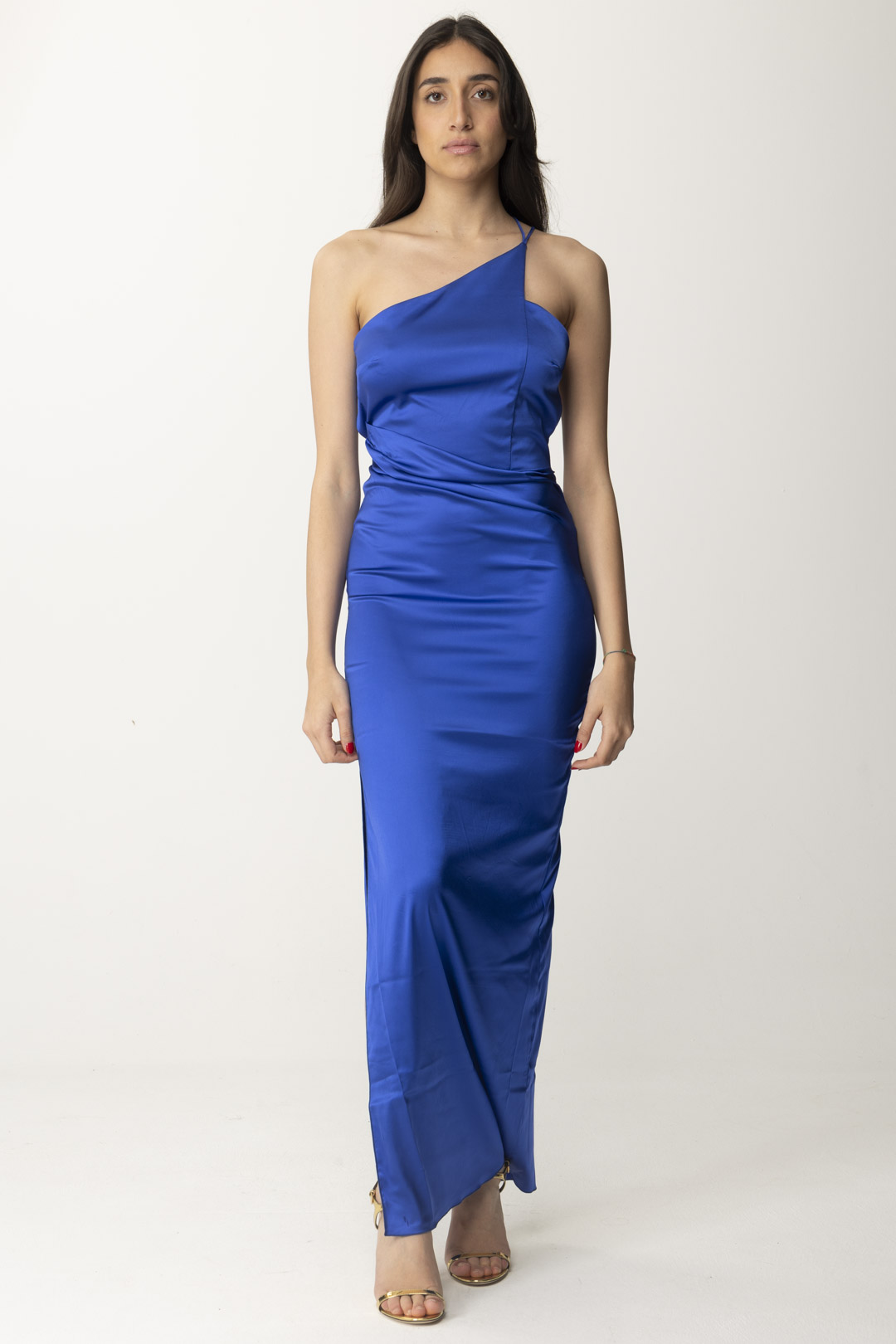 Preview: Patrizia Pepe Long Dress with Asymmetric Neckline Blue Wave