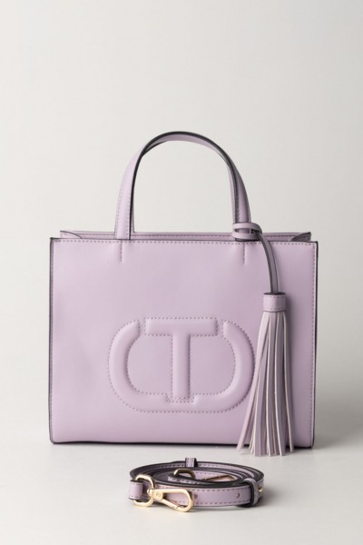 Twin-Set  Small tote with logo and tassel 241TD8022 AMETISTA CHIARA