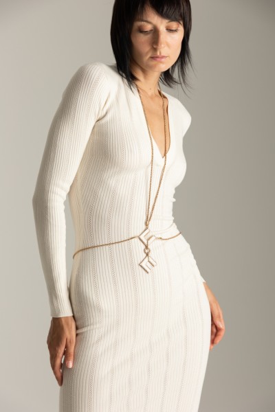 Elisabetta Franchi  Knit dress with logo accessory AM13S36E2 BURRO