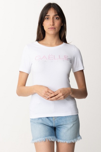 Gaelle Paris  T-shirt con logo di perline GAABW00379 BIANCO