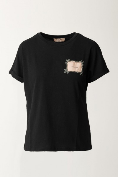 Twin-Set  T-shirt with logo patch and rhinestones 241TP2211 NERO