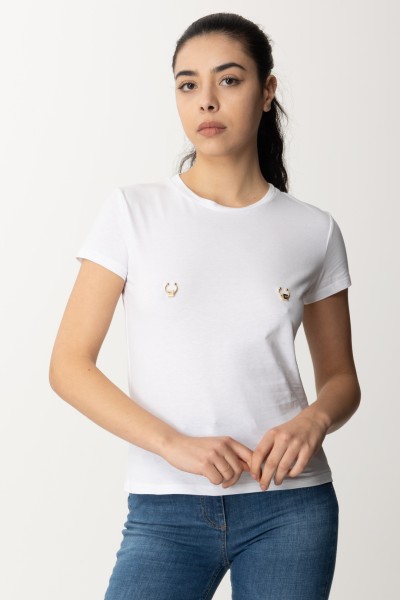 Elisabetta Franchi  T-shirt with piercings and charms MA02441E2 GESSO