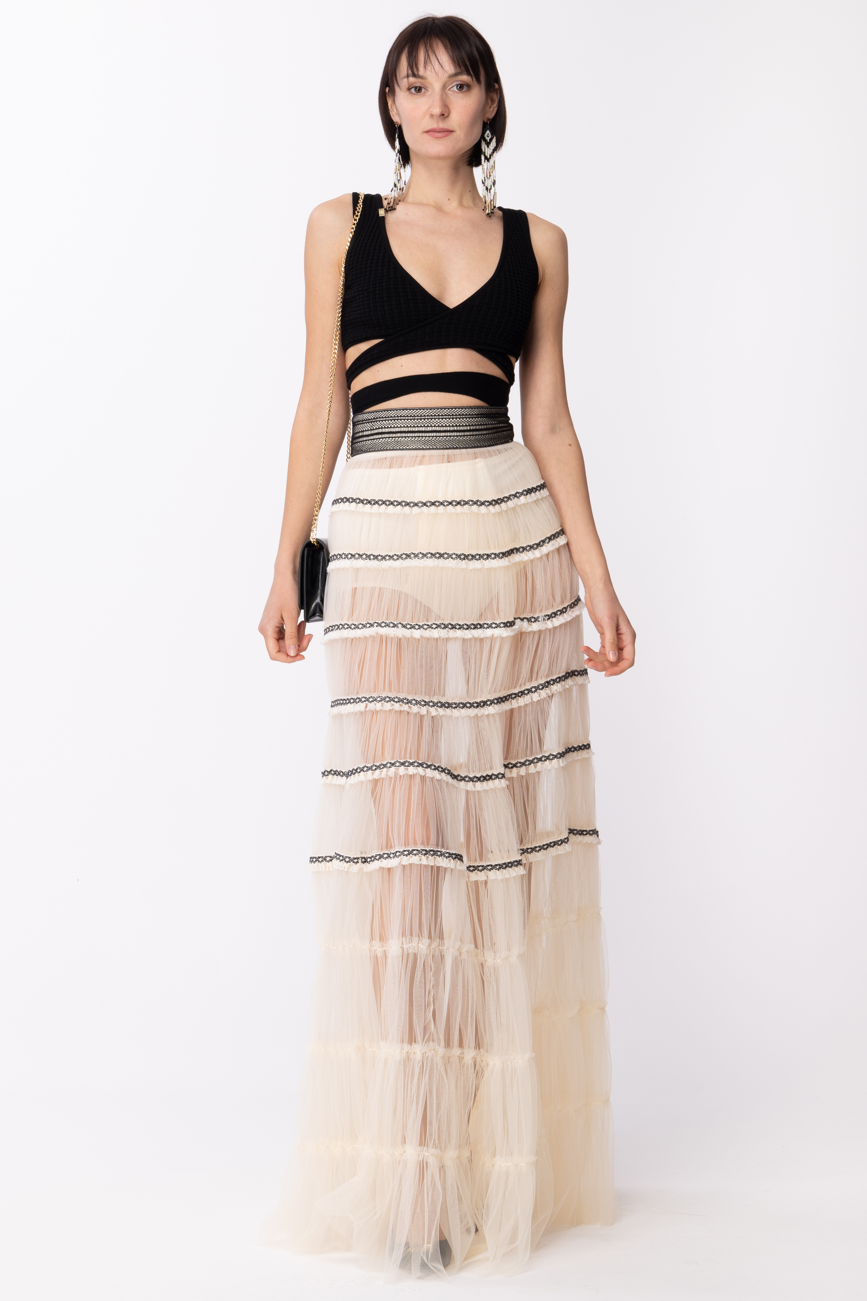 Preview: Elisabetta Franchi Skirt with flounces and patterns in Jour Burro/Nero