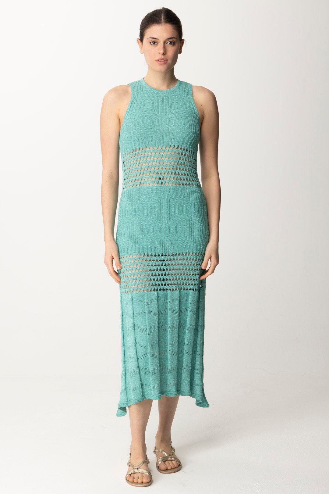 Preview: AKEP Long dress with crochet inserts Acquamarina