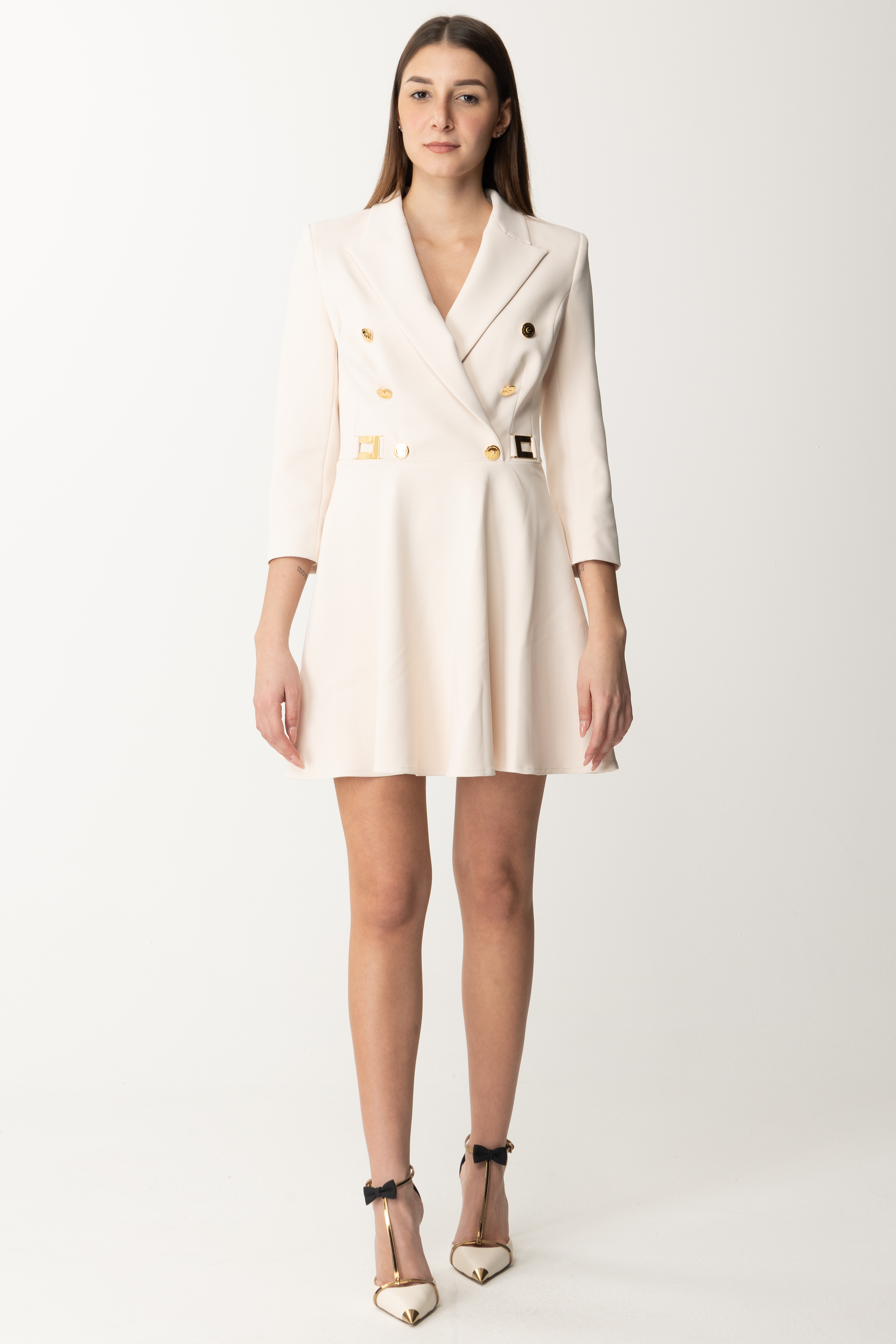 Preview: Elisabetta Franchi Robe-manteau dress with godet skirt Burro