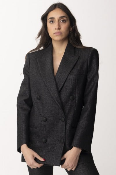 Elisabetta Franchi  Straight Jacket in Laminated Tweed GI08442E2 NERO