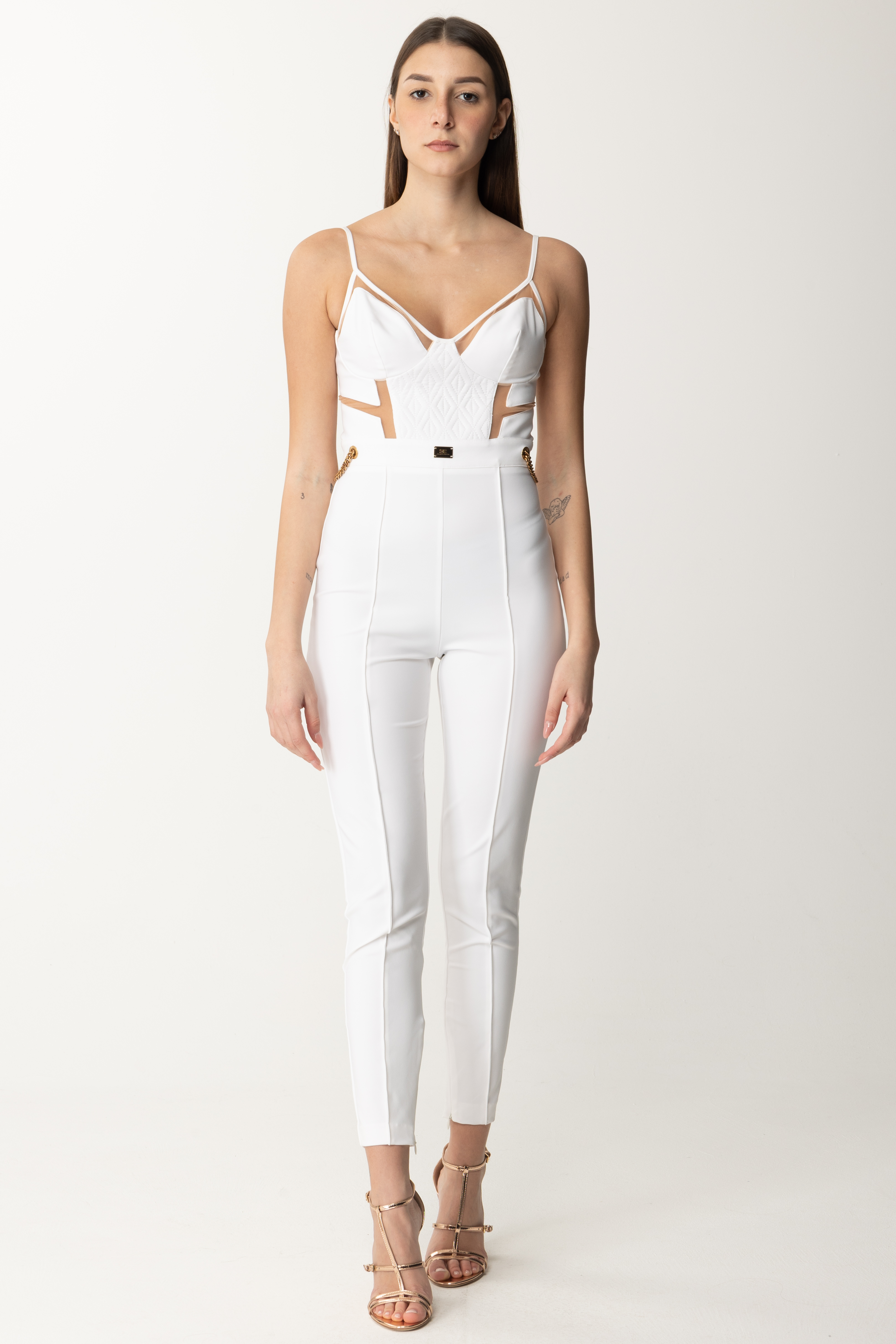Preview: Elisabetta Franchi Bustier jumpsuit with tulle inserts Avorio