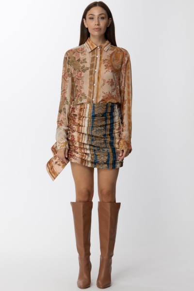 Just Cavalli  Short gathered skirt with maxi ruffle S04MA0334 NATURAL