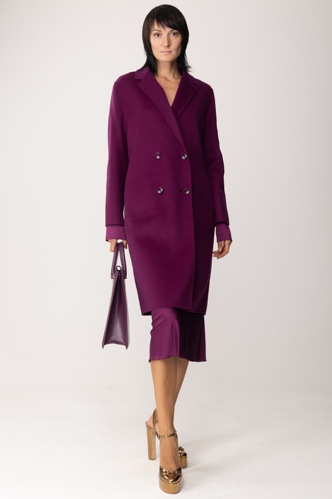 Podgląd: Patrizia Pepe Dwurzędowy płaszcz materiałowy Futuristic Purple