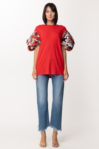 Gina  Long T-shirt with patterned sleeves GI120718-A Rosso