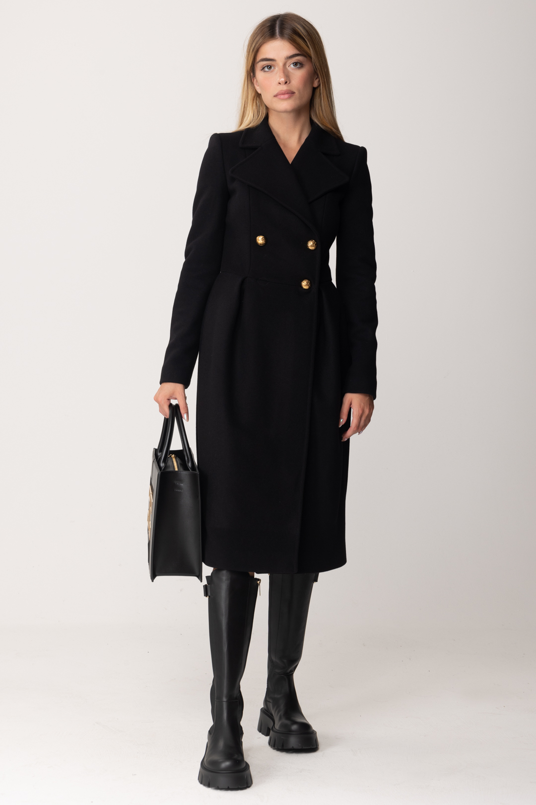Preview: Elisabetta Franchi Long wool-blend coat Nero