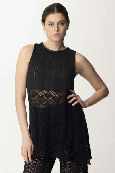AKEP  Linen Tank Top with embroidery CNKD05073 NERO