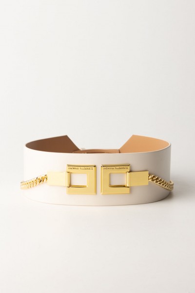 Elisabetta Franchi  High-Waisted Faux Leather Belt with Logo and Chain CT31S42E2 BURRO