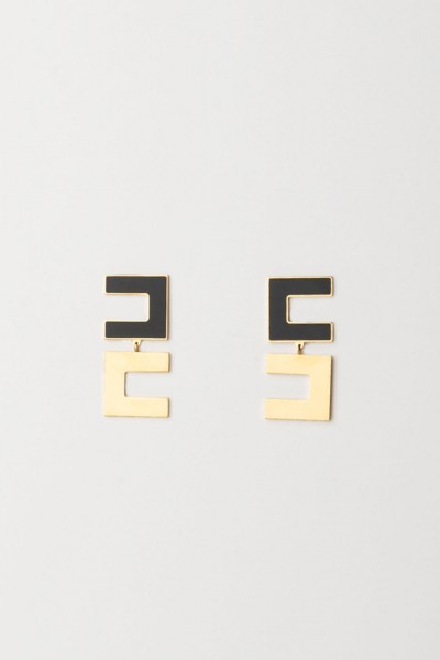 Elisabetta Franchi  Enamel Logo Drop Earrings OR57A42E2 NERO