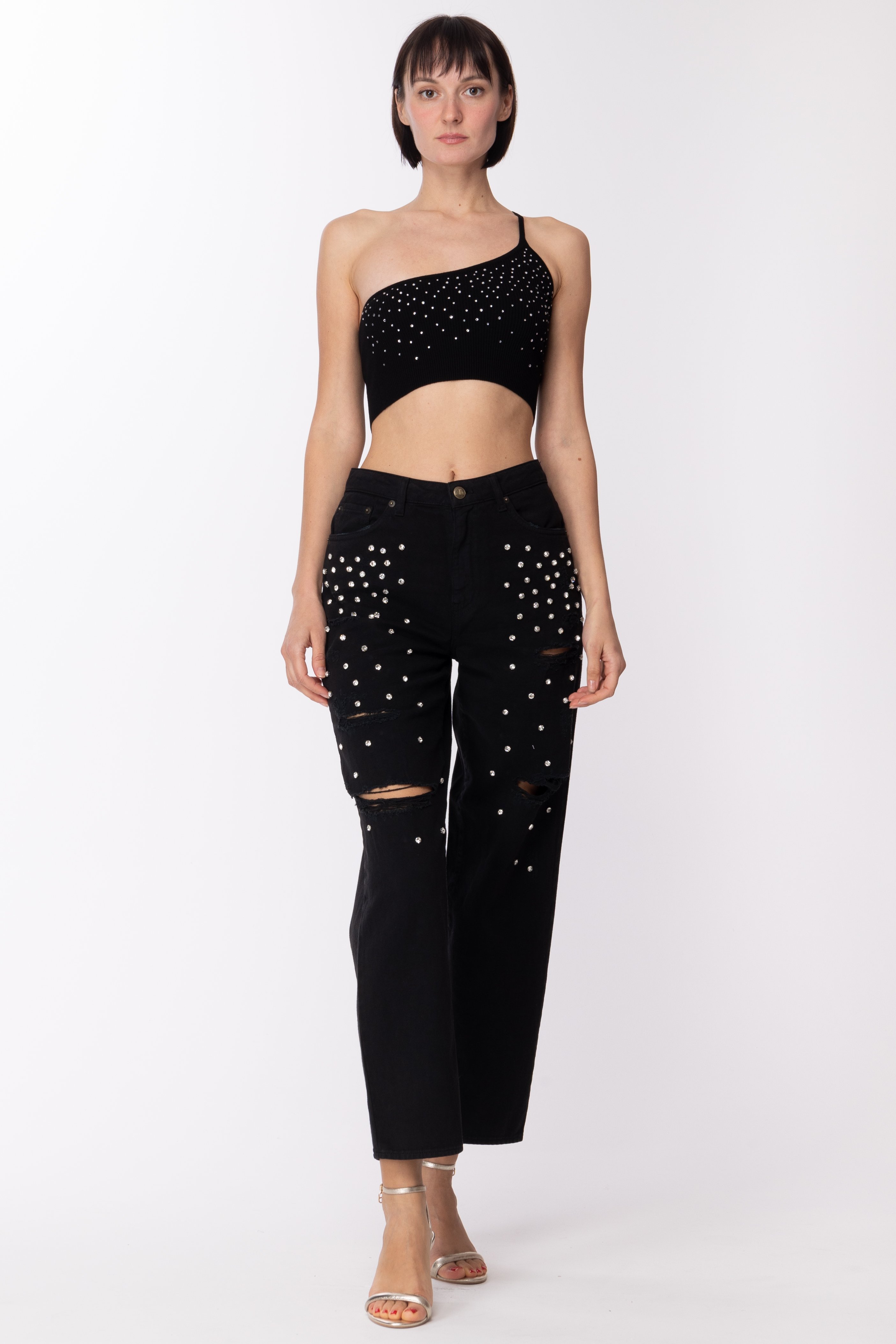 Preview: Aniye By One-shoulder top with rhinestones Black