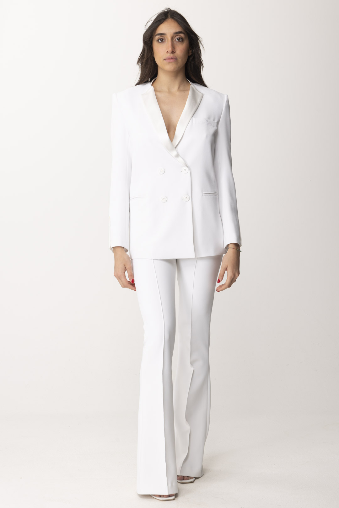 Preview: Elisabetta Franchi Double-Breasted Jacket with Satin Lapels Avorio