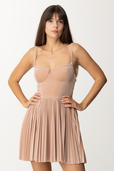 Elisabetta Franchi  Aksamitna sukienka mini z plisowaną spódnicą AB50537E2 NUDO