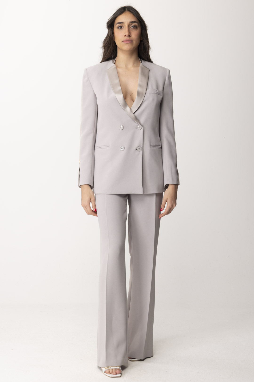 Preview: Elisabetta Franchi Double-Breasted Jacket with Satin Lapels Perla