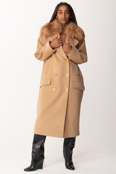 Elisabetta Franchi  Wool coat with fur collar CP44D36E2 CARAMELLO