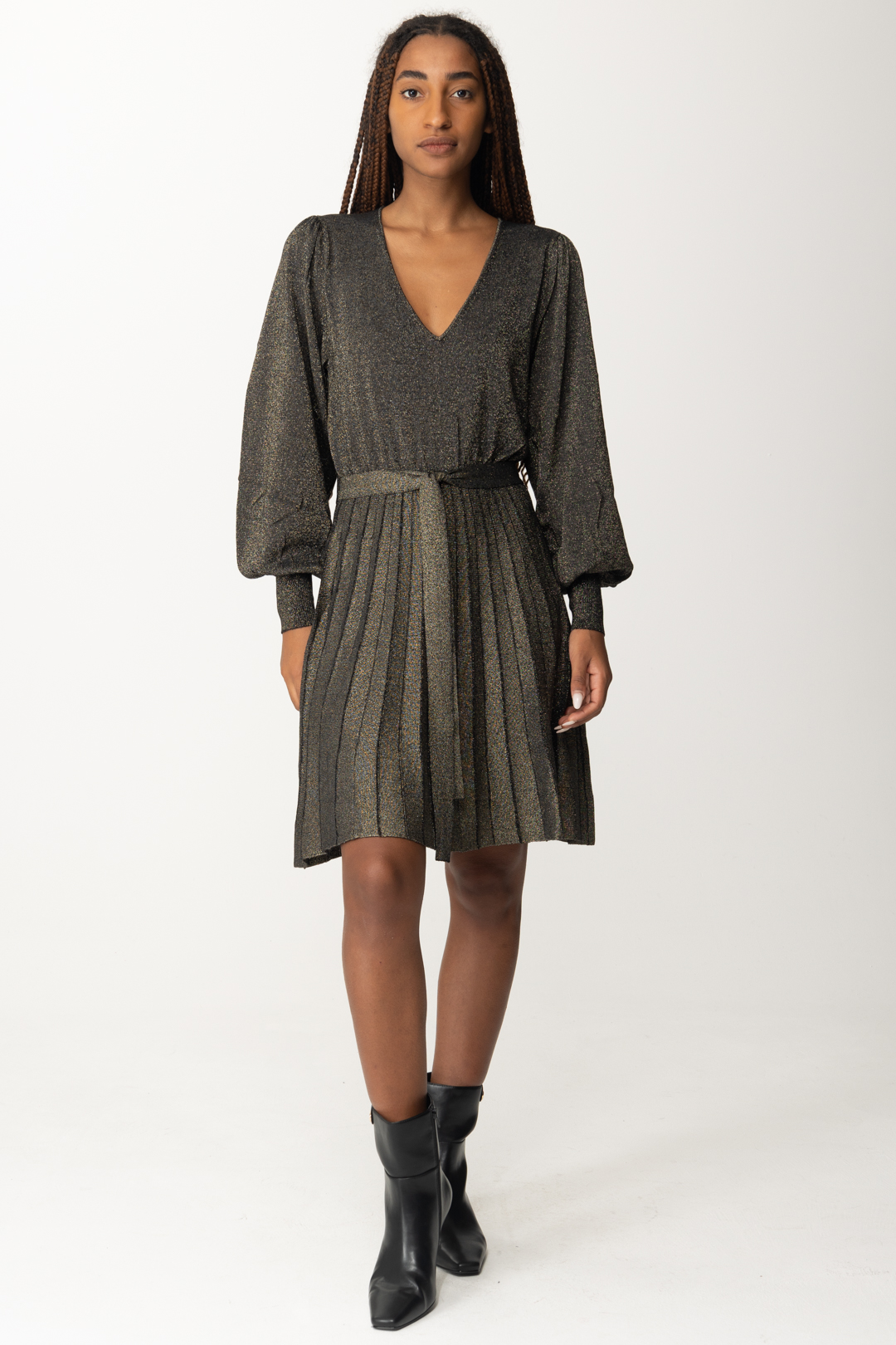 Preview: Twin-Set Pleated lurex knit dress Nero