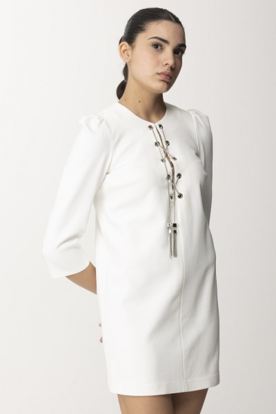 Elisabetta Franchi  Mini Dress with Criss-Cross Detail AB57542E2 AVORIO