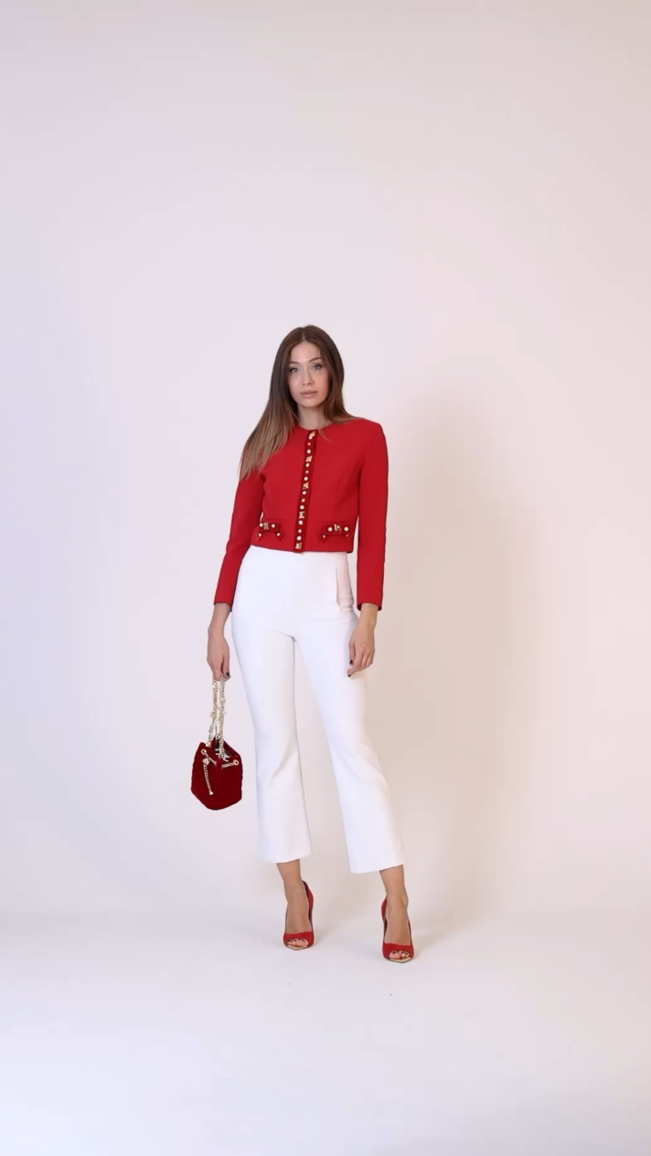 Preview: Elisabetta Franchi Jacket with studs and velvet details RED VELVET