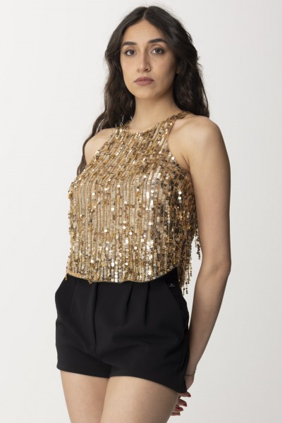 Elisabetta Franchi  Crop top with beaded fringes CN00742E2 GOLD