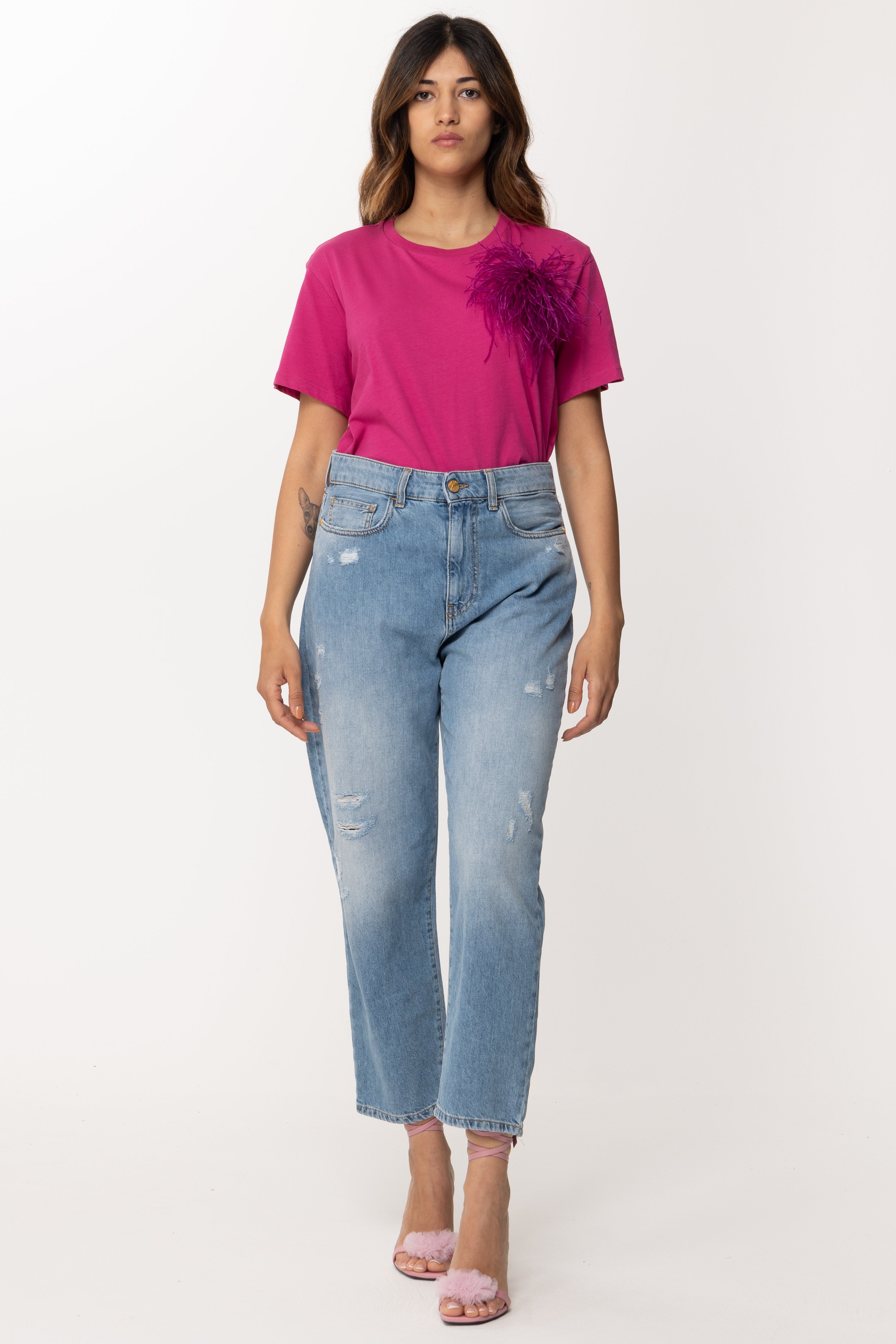 Preview: Patrizia Pepe T-shirt with feather inserts Ceremony Fuchsia