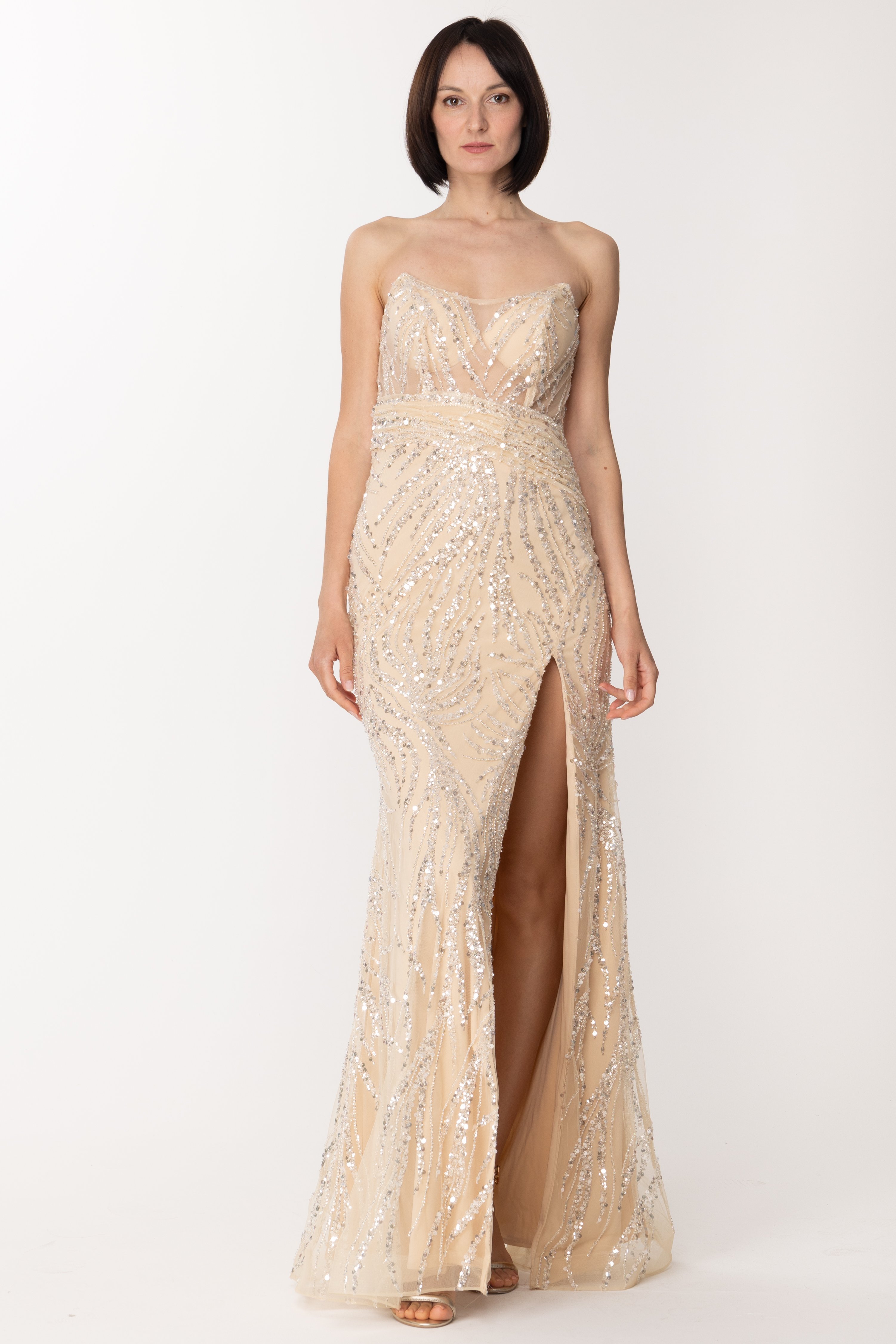 Preview: Fabiana Ferri Long dress with sequins and side slit Oro