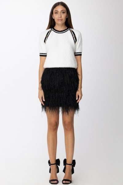 Twin-Set  Satin miniskirt with feathers 222TP2601 NERO