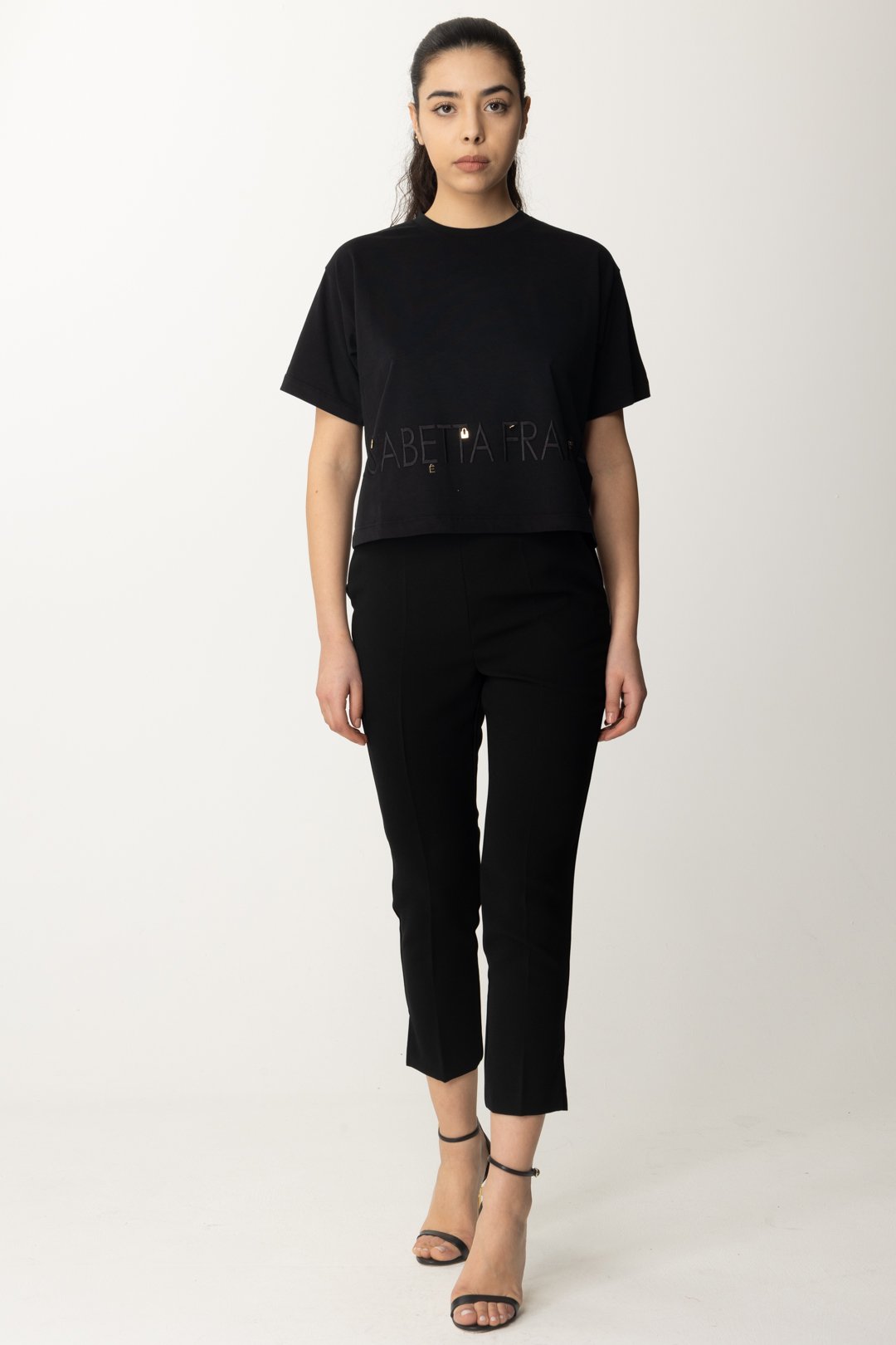 Preview: Elisabetta Franchi Logo waist trousers with slits Nero