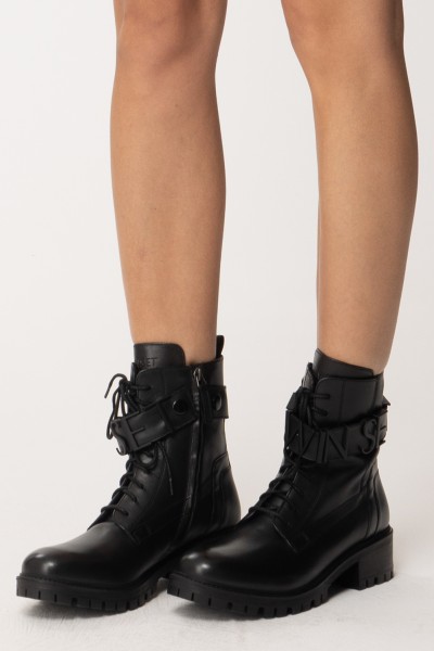 Twin-Set  Combat boots wiht logo lettering 202TCP03G NERO