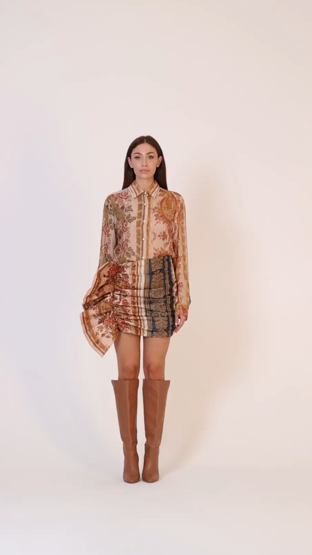 Preview: Just Cavalli Short gathered skirt with maxi ruffle Natural