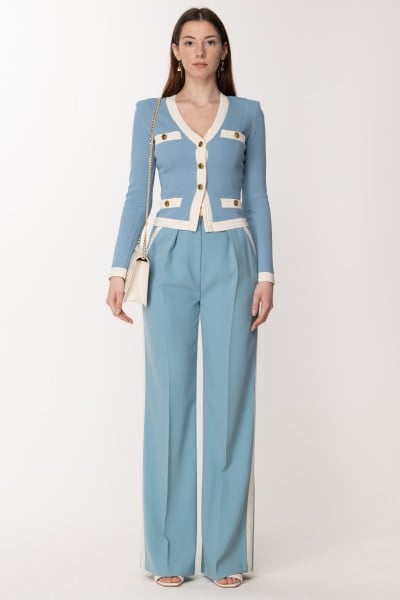 Elisabetta Franchi  Palazzo trousers with coloured bands and belt PA07632E2 CARTA DA ZUCCH/BURRO