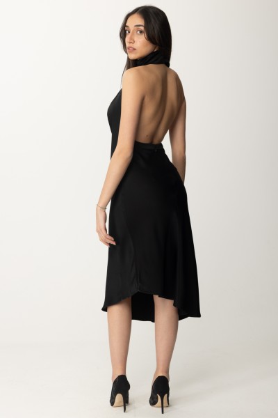 Elisabetta Franchi  Satin midi dress with asymmetric skirt AB58042E2 NERO