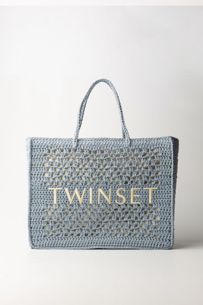 Twin-Set  Crochet bag with contrasting logo 241TB7320 BLUE TEAR