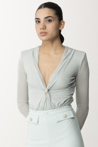Elisabetta Franchi  Lurex Jersey Bodysuit with Knot BO01542E2 ACQUA