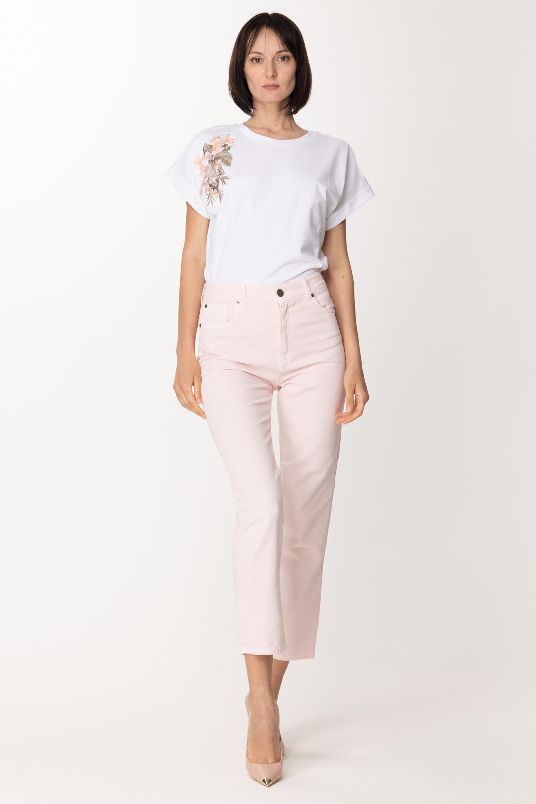 Preview: Twin-Set T-shirt with floral embroidery BIANCO OTTICO