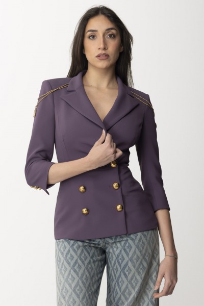 Elisabetta Franchi  Double-Breasted Jacket with Gold Accessories GI09537E2 PRUGNA