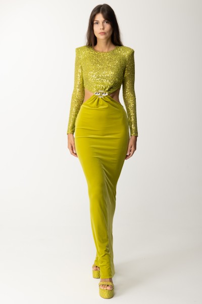 Elisabetta Franchi  Red Carpet Dress with Embroidered Top and Cut-Out AB51237E2 OLIVE OIL