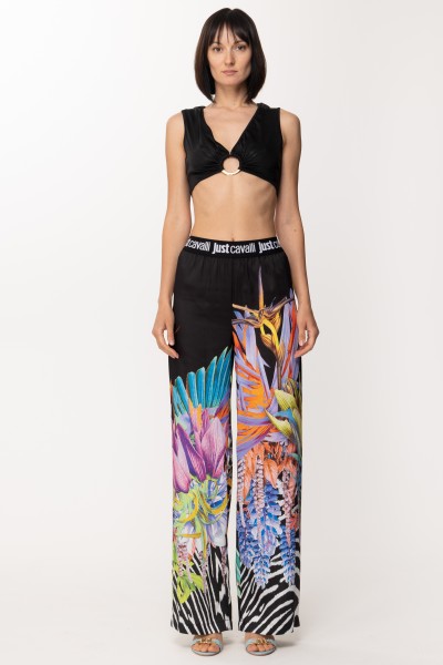 Just Cavalli  Flare pants with floral zebra print 74PBA1A0 BLACK
