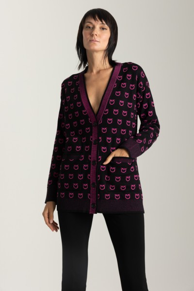 Pinko  Cardigan with logo and contrasting details 101562 A112 NERO/FUXIA