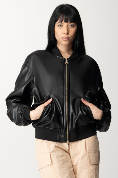 Patrizia Pepe  Leather bomber jacket with fabric inserts 8O0123 E005 NERO