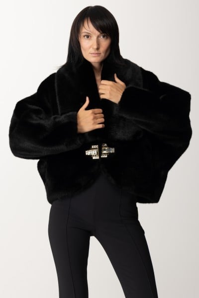 Elisabetta Franchi  Short Eco-Fur with Jewel Clasp CP51A37E2 NERO