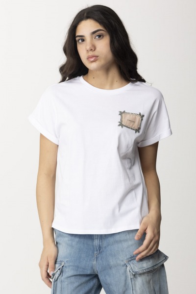 Twin-Set  T-shirt with logo patch and rhinestones 241TP2211 BIANCO OTTICO