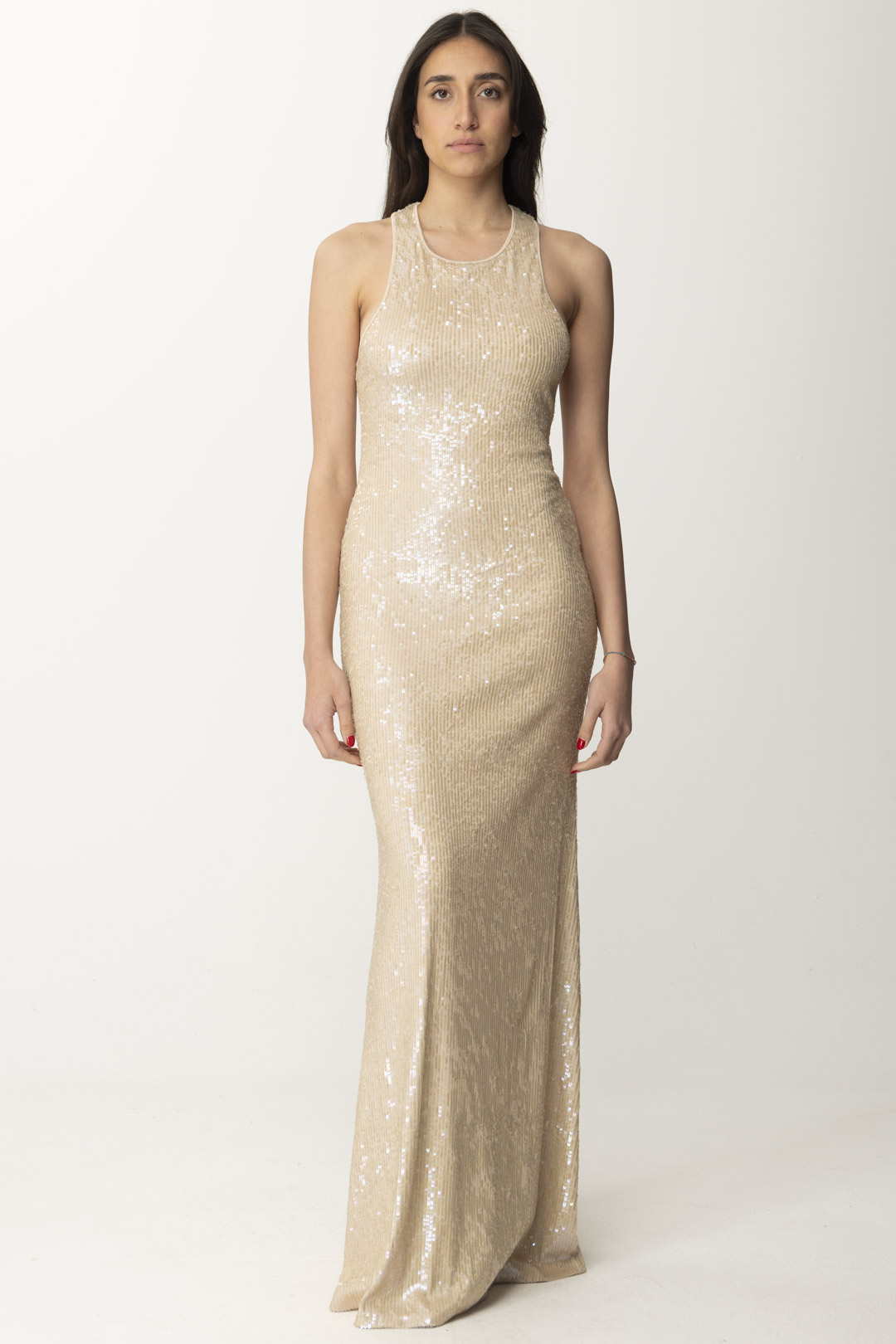 Preview: Elisabetta Franchi Red Carpet Sleeveless Dress with Full Sequins Nudo